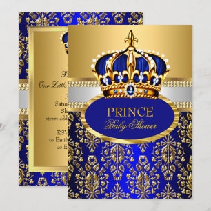 Invitation pour Baby Shower Prince Couronne Bleu R