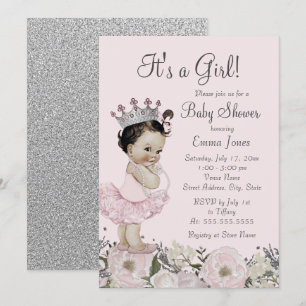 Invitation pour Baby Shower Princesse Fleurs Argen