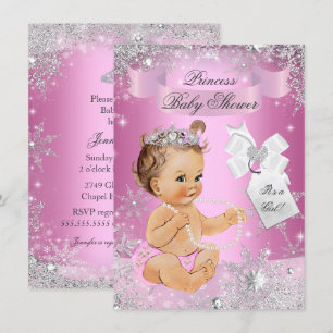 Invitation pour Baby Shower Princesse Rose Fleur d