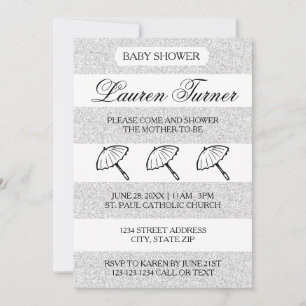 Invitation pour Baby Shower - Rayures Argent et Bl