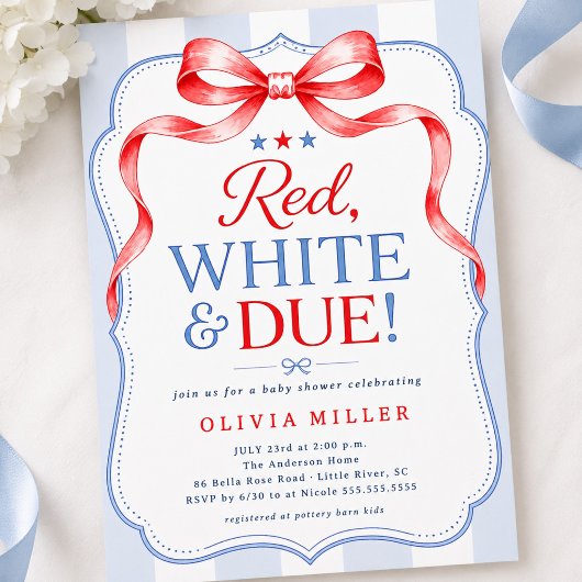 Invitation pour Baby Shower Red White & Due