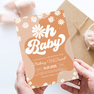 Invitation pour Baby Shower Rétro Hippie Bohème de