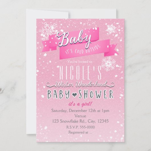 Invitation pour Baby Shower rose BÉBÉ IL FAIT FROI (Devant)