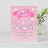 Invitation pour Baby Shower rose BÉBÉ IL FAIT FROI (Debout devant)