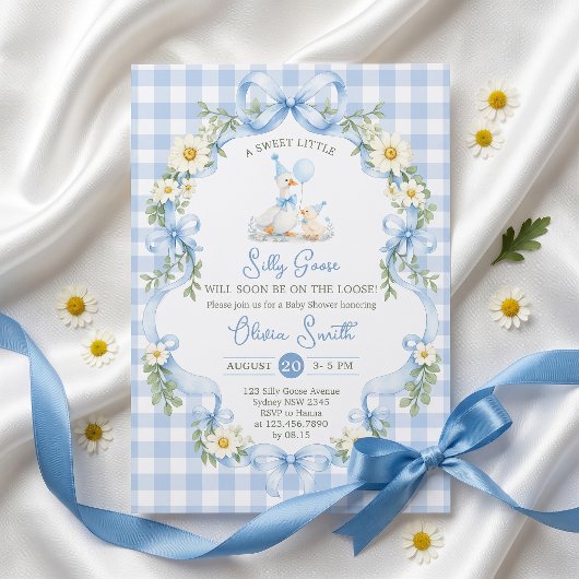Invitation pour Baby Shower Silly Goose Blue Bow G