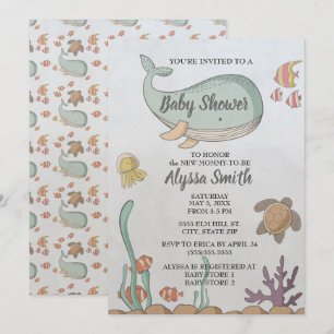 Invitation pour Baby Shower Sous l'Océan Tortue Po