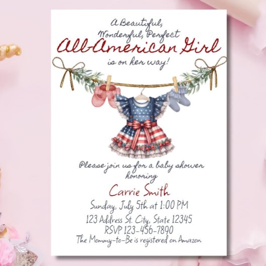 Invitation pour Baby Shower sur le thème All Ameri