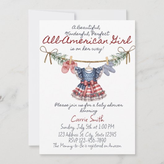Invitation pour Baby Shower sur le thème All Ameri (Devant)