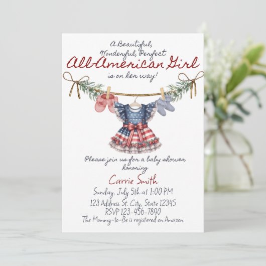 Invitation pour Baby Shower sur le thème All Ameri (Debout devant)
