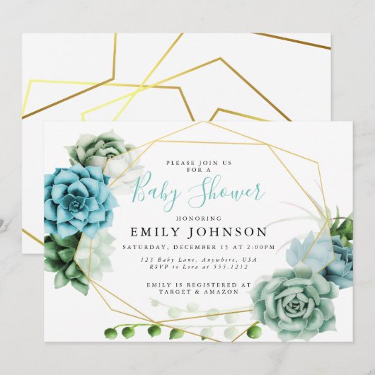 Invitation pour Baby Shower sur le thème des Succu (Devant / Derrière)
