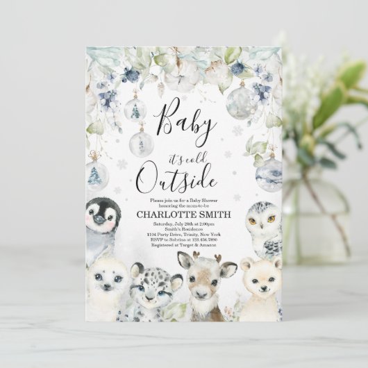 Invitation pour Baby Shower sur les Animaux de l'H (Debout devant)