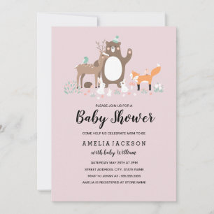 Invitation pour Baby Shower Sweet Woodland Pink Mi
