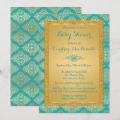 Invitation pour Baby Shower Teal et Or FAUX Paille (Devant / Derrière)