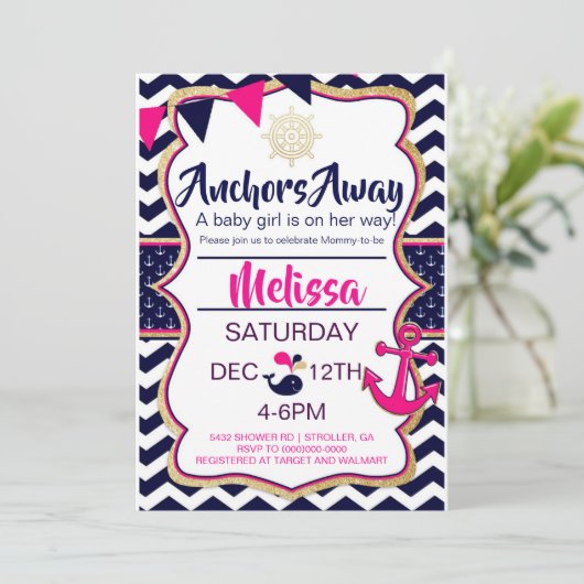 Invitation pour Baby Shower Thème Ancre (Debout devant)