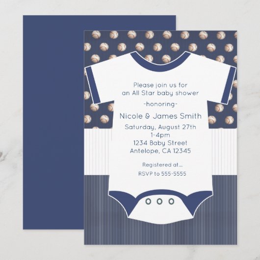 Invitation pour Baby Shower thème baseball (Devant / Derrière)