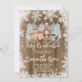 Invitation pour Baby Shower Thème Forêt d'Hiver (Devant)