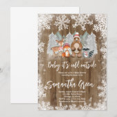 Invitation pour Baby Shower Thème Forêt d'Hiver (Devant / Derrière)
