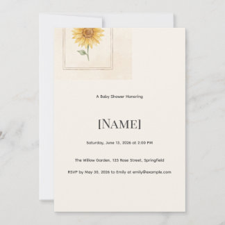 Invitation pour Baby Shower Tournesol, Modifiable