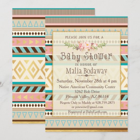 Invitation pour Baby Shower Tribal Boho (Devant / Derrière)