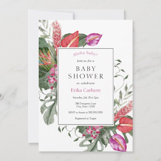 Invitation pour Baby Shower Tropical Aloha (Devant)