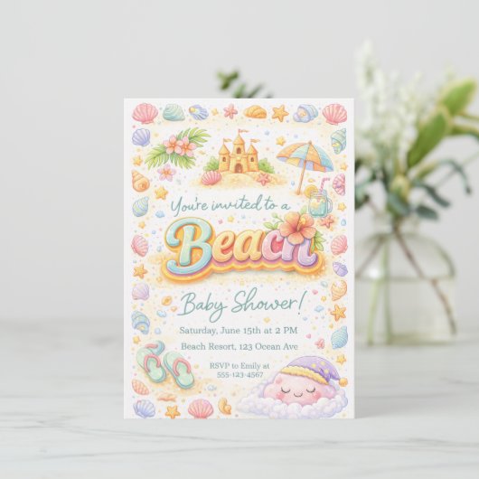 Invitation pour Baby Shower « Vibes de plage » (Debout devant)