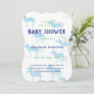 Invitation pour Baby Shower Zèbres Bleus