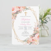 Invitation pour baptême avec bouquet de fleurs ros (Debout devant)