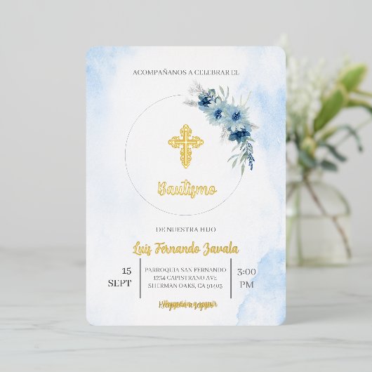 Invitation pour baptême de garçon  (Debout devant)