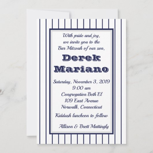 Invitation pour Bar Mitzvah à New York avec rayure (Devant)