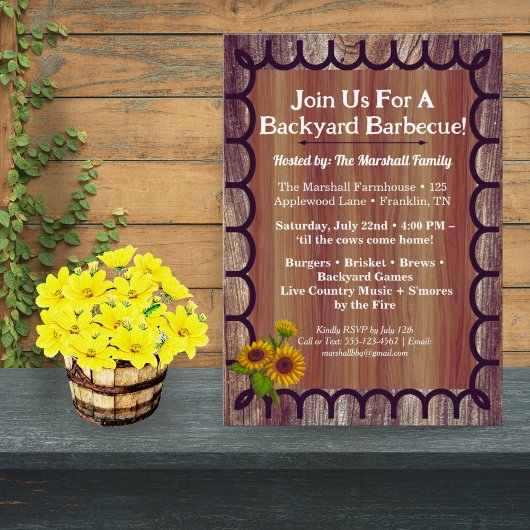 Invitation pour Barnyard BBQ Bash sur fond de bois