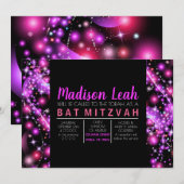 Invitation pour Bat Mitzvah ÉTOILES ROSES LUMINEUS (Devant / Derrière)