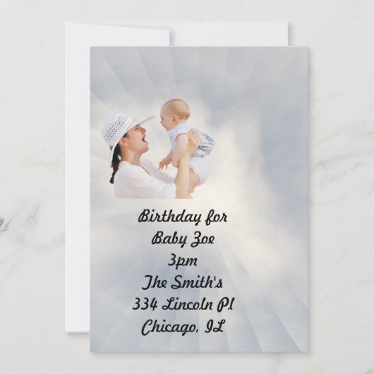 Invitation pour bébé avec fond bleu ciel (Devant)