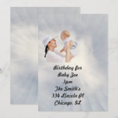 Invitation pour bébé avec fond bleu ciel (Devant / Derrière)