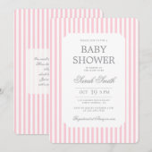 Invitation pour bébé fille Baby Shower à rayures r (Devant / Derrière)