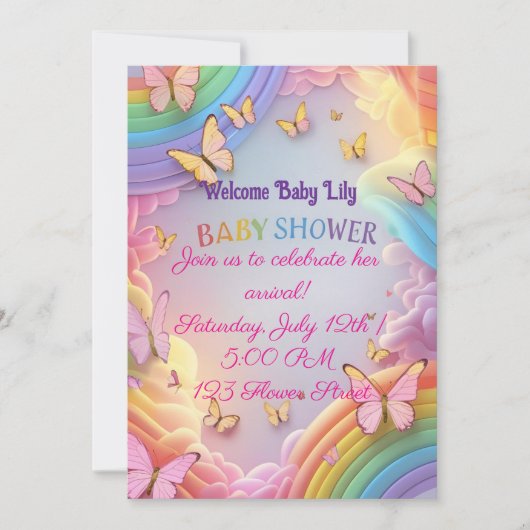 Invitation pour bébé fille papillon mignon (Devant)