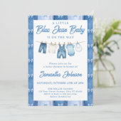 Invitation pour bébé garçon en bleu de jean (Debout devant)
