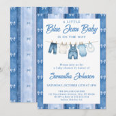 Invitation pour bébé garçon en bleu de jean (Devant / Derrière)