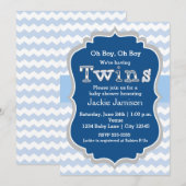 Invitation pour bébé garçon jumeaux bleu chevron (Devant / Derrière)