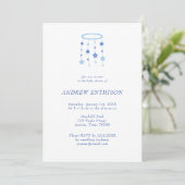 Invitation pour bébé garçon mobile étoile bleue (Debout devant)