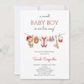 Invitation pour bébé garçon shower de baseball rou (Devant)