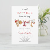 Invitation pour bébé garçon shower de baseball rou (Debout devant)