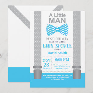 Invitation pour bébé Little Man Shower Bleu et Gri