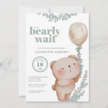 Invitation pour bébé neutre avec ballon ours à pei