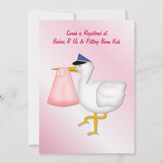 Invitation pour bébé Stork - Rose (Dos)