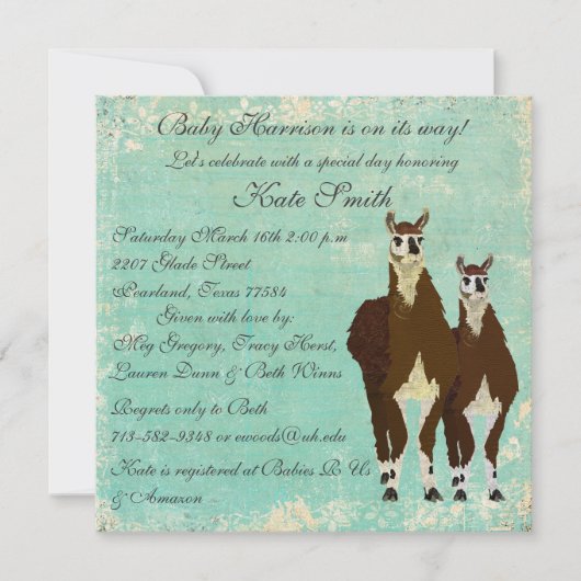 Invitation pour bébés Llamas en cuir (Devant)