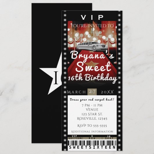 Invitation pour billet de fête VIP de limousine da (Devant / Derrière)