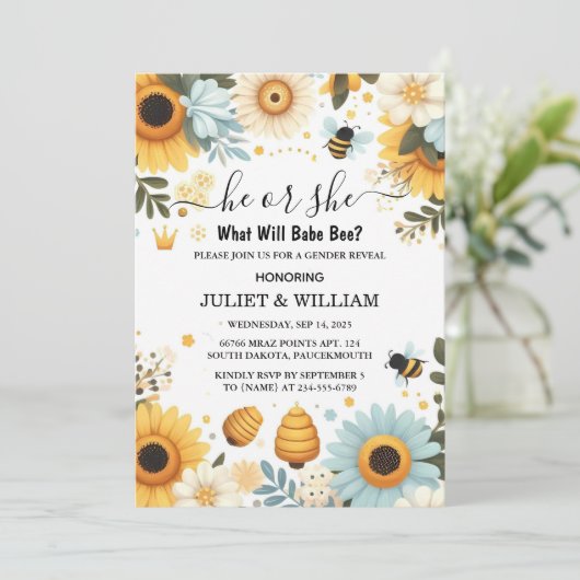 Invitation Pour Bug Daisy Bloom Rustic Busy Bee Genre Révélat (Debout devant)