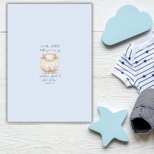 Invitation Pour cet enfant, j'ai prié Écriture Agneau bleu ga