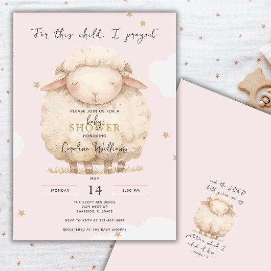 Invitation Pour Cet Enfant, J'Ai Prié Écriture Agneau Rose Fi