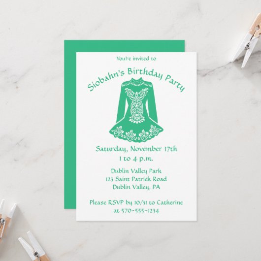 Invitation Pour Danseurs Irlandais Green Dancing Dress Custom (Devant/Arrière en situation)